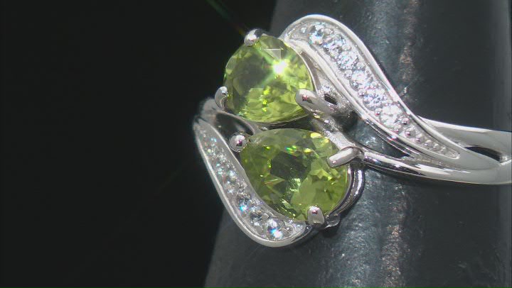 Green Peridot Rhodium Over Sterling Silver Bypass Ring 1.30ctw Video Thumbnail