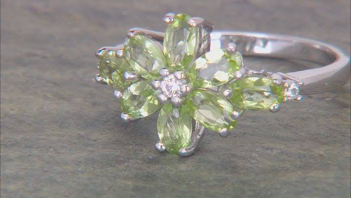 Green Peridot Rhodium Over Sterling Silver Ring 1.70ctw Video Thumbnail