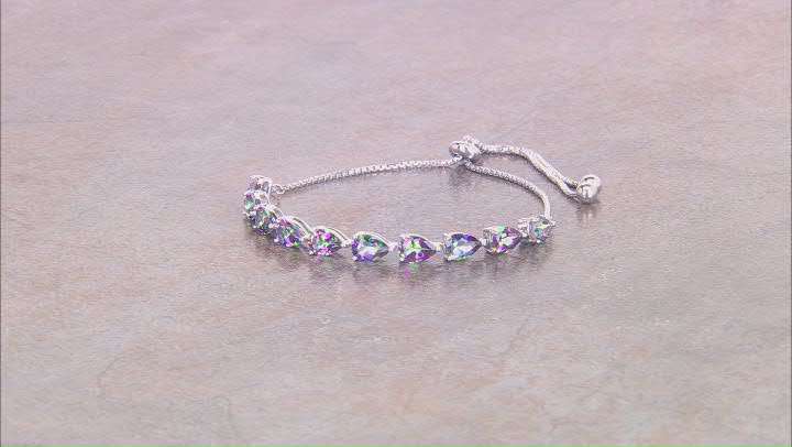 Mystic Topaz Rhodium Over Sterling Silver Bolo Bracelet 6.80ctw Video Thumbnail