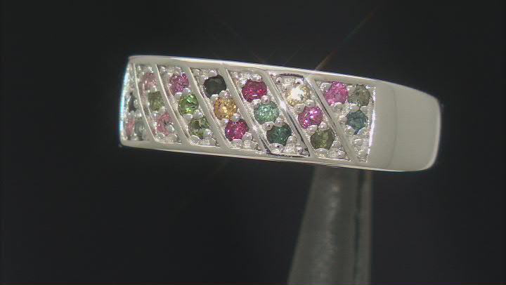 Multi-Tourmaline Rhodium Over Sterling Silver Band Ring 0.50ctw Video Thumbnail