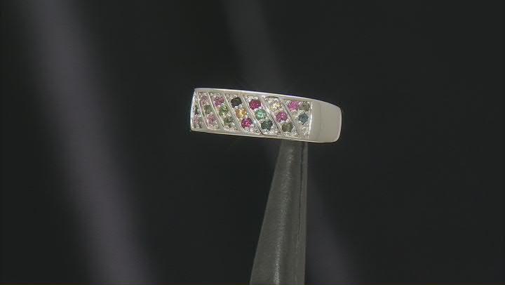 Multi-Tourmaline Rhodium Over Sterling Silver Band Ring 0.50ctw Video Thumbnail