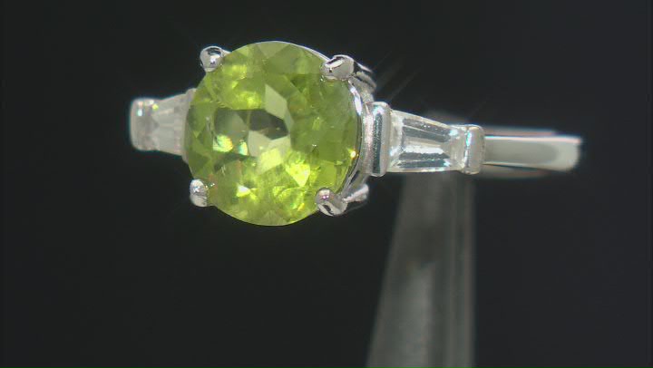 Green Peridot Rhodium Over Sterling Silver Ring 3.30ctw Video Thumbnail