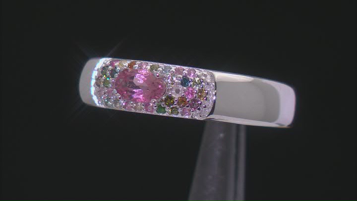 Pink Tourmaline Rhodium Over Sterling Silver Band Ring 0.30ctw Video Thumbnail