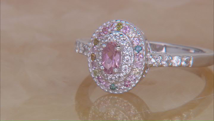 Pink Tourmaline Rhodium Over Sterling Silver Ring 0.49ctw Video Thumbnail