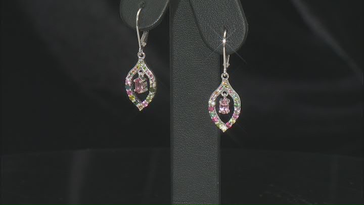 Pink Tourmaline Rhodium Over Silver Dangle Earrings 1.14ctw Video Thumbnail