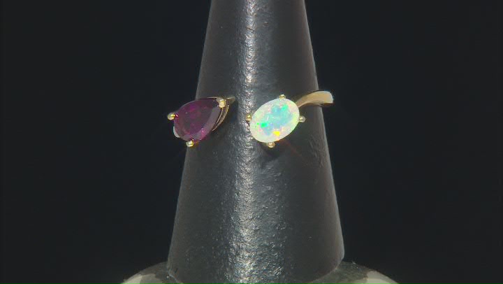 Rhodolite With Ethiopian Opal 18k Yellow Gold Over Sterling Silver Ring 1.18ctw Video Thumbnail