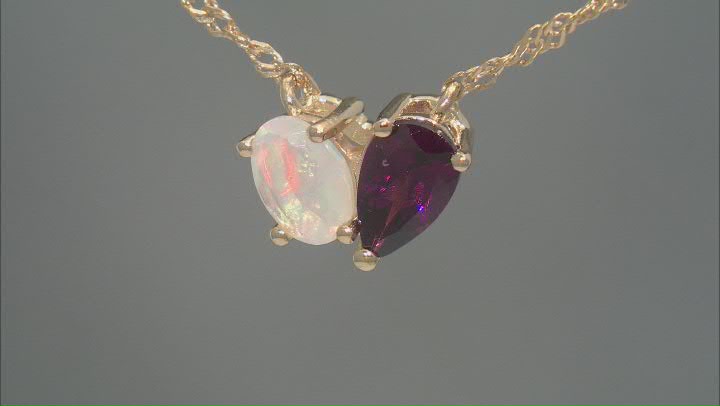 Rhodolite With Ethiopian Opal 18k Yellow Gold Over Sterling Silver Necklace 1.26ctw Video Thumbnail