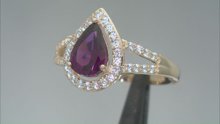 Grape Color Garnet With White Zircon 10k Yellow Gold Ring 1.45ctw Video Thumbnail