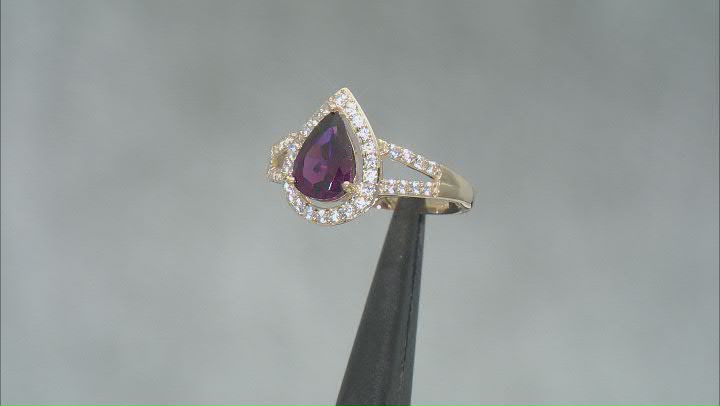 Grape Color Garnet With White Zircon 10k Yellow Gold Ring 1.45ctw Video Thumbnail