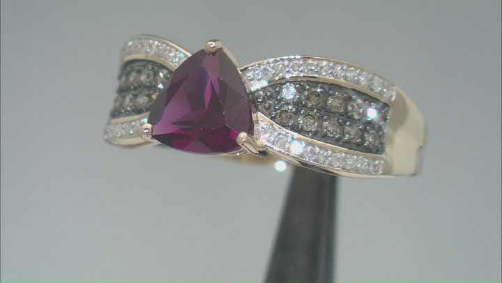 Grape Color Garnet With Champagne Diamond and White Diamond 10k Yellow Gold Ring 1.46ctw Video Thumbnail