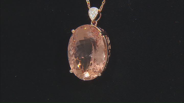 Peach Morganite With White Diamond 14k Rose Gold Pendant With Chain 20.11ctw Video Thumbnail