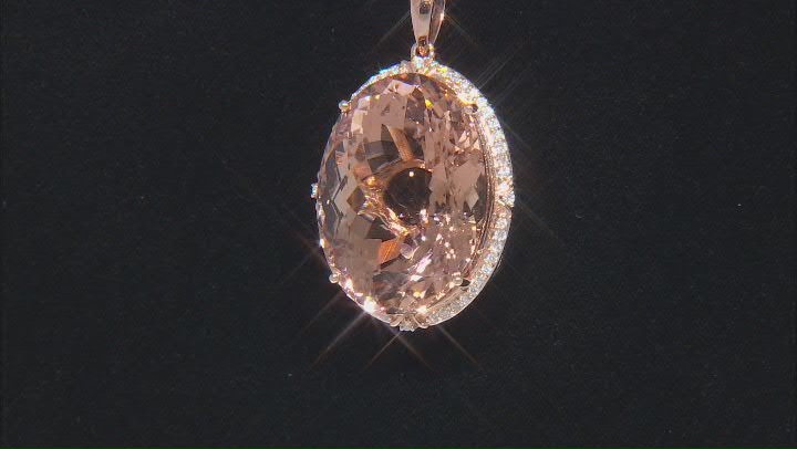 Peach Morganite With White Diamond 14k Rose Gold Pendant With Chain 17.89ctw Video Thumbnail