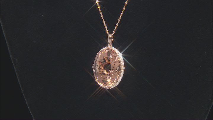 Peach Morganite With White Diamond 14k Rose Gold Pendant With Chain 17.89ctw Video Thumbnail