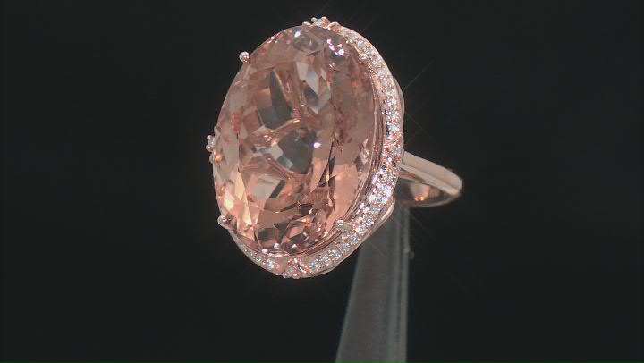 Peach Morganite With White Diamond 14k Rose Gold Ring 20.21ctw Video Thumbnail