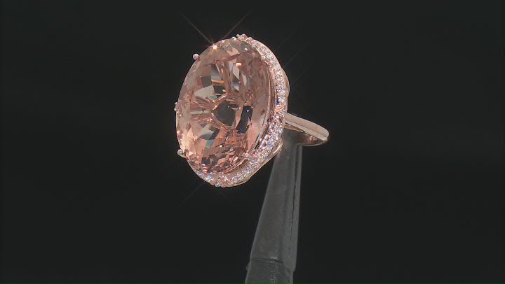 Peach Morganite With White Diamond 14k Rose Gold Ring 20.21ctw Video Thumbnail