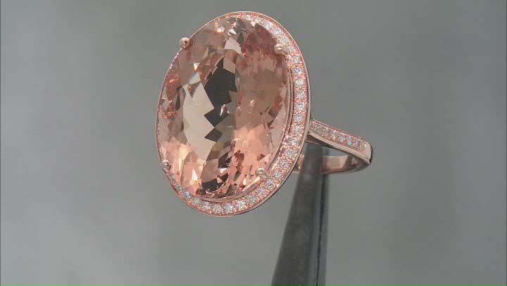 Peach Morganite With White Diamond 14k Rose Gold Ring 20.27ctw Video Thumbnail