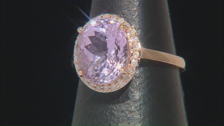 Kunzite With White Diamond 10k Rose Gold Ring 5.56ctw Video Thumbnail