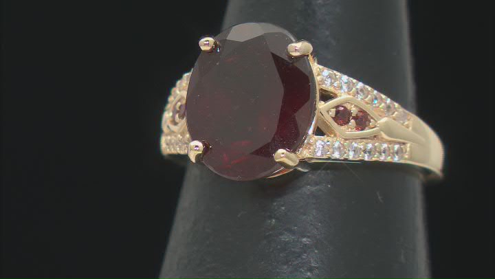 Hessonite With White Zircon & Garnet 18k Yellow Gold Over Sterling Silver Ring 4.74ctw Video Thumbnail