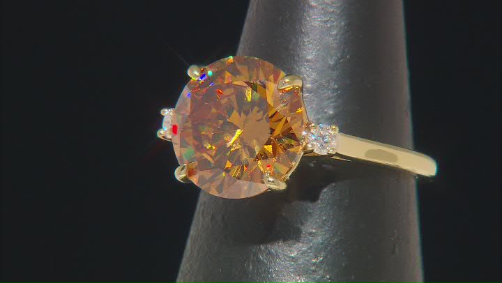 Cognac Strontium Titanate And Moissanite 18k Yellow Gold Over Sterling Silver Ring 0.09ctw Video Thumbnail