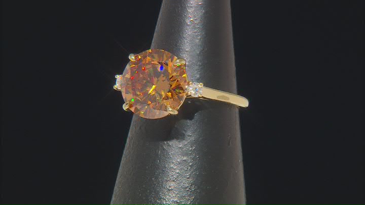 Cognac Strontium Titanate And Moissanite 18k Yellow Gold Over Sterling Silver Ring 0.09ctw Video Thumbnail