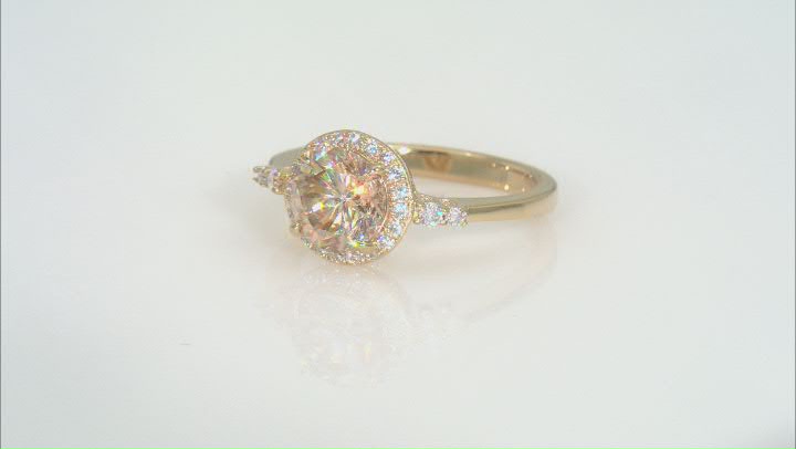 Champagne Strontium Titanate & Moissanite 18k Yellow Gold Over Sterling Silver Halo Ring 5.75ctw Video Thumbnail