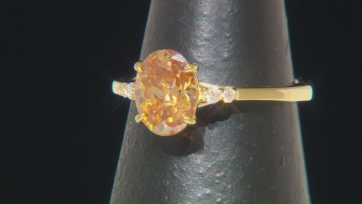Cognac Strontium Titanate 18k Yellow Gold Over Sterling Silver Ring 3.65ctw Video Thumbnail