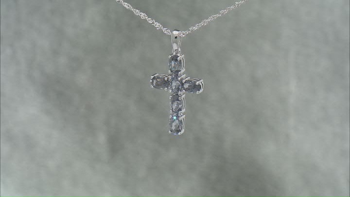 Platinum Spinel Rhodium Over Sterling Silver Cross Pendant with Chain 2.55ctw Video Thumbnail