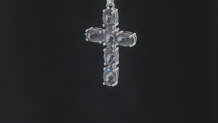 Platinum Spinel Rhodium Over Sterling Silver Cross Pendant with Chain 2.55ctw Video Thumbnail