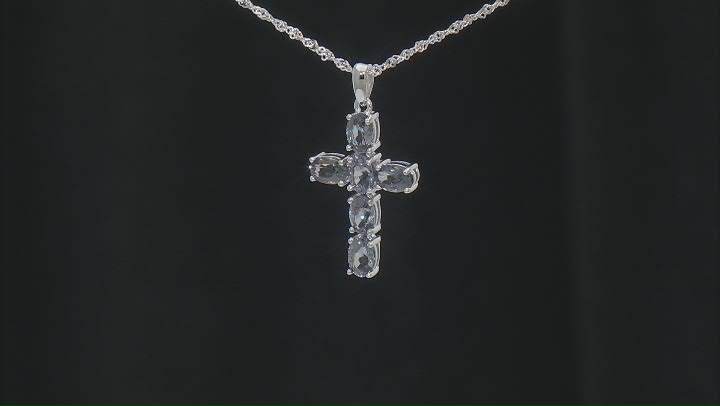 Platinum Spinel Rhodium Over Sterling Silver Cross Pendant with Chain 2.55ctw Video Thumbnail