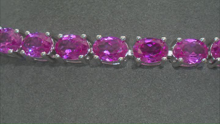 Pink Lab Created Sapphire Rhodium Over Sterling Silver Tennis Bracelet 22.61ctw Video Thumbnail