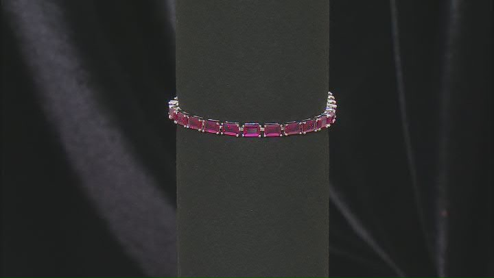 Red Lab Created Ruby Rhodium Over Sterling Silver Tennis Bracelet 19.13ctw Video Thumbnail