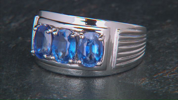 Blue Kyanite Rhodium Over Sterling Silver Men's Ring 2.68ctw Video Thumbnail