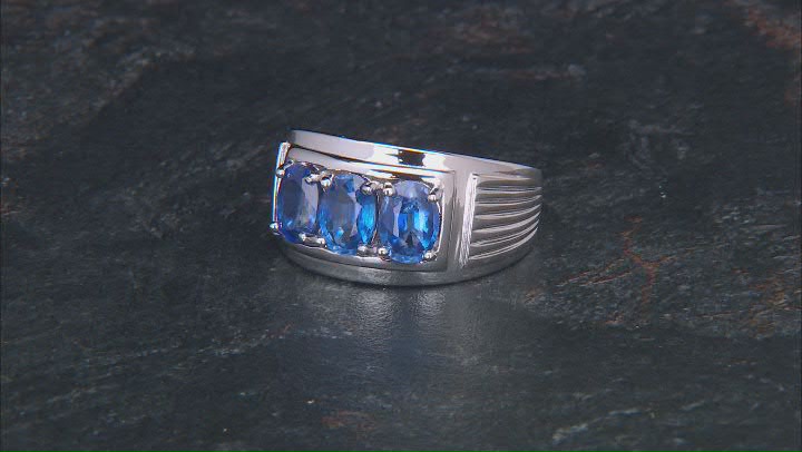 Blue Kyanite Rhodium Over Sterling Silver Men's Ring 2.68ctw Video Thumbnail