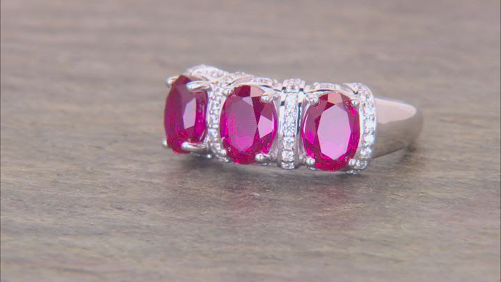 Lab Created Ruby Rhodium Over Sterling Silver Ring 3.37ctw Video Thumbnail