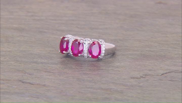 Lab Created Ruby Rhodium Over Sterling Silver Ring 3.37ctw Video Thumbnail