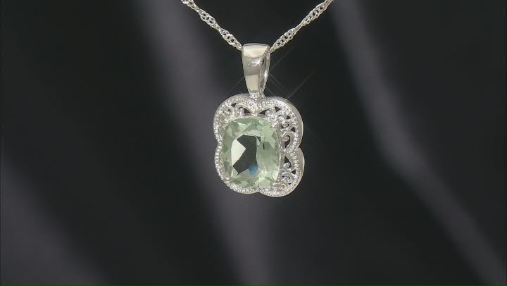 Green Prasiolite Rhodium Over Sterling Silver Pendant with Chain 4.37ct Video Thumbnail