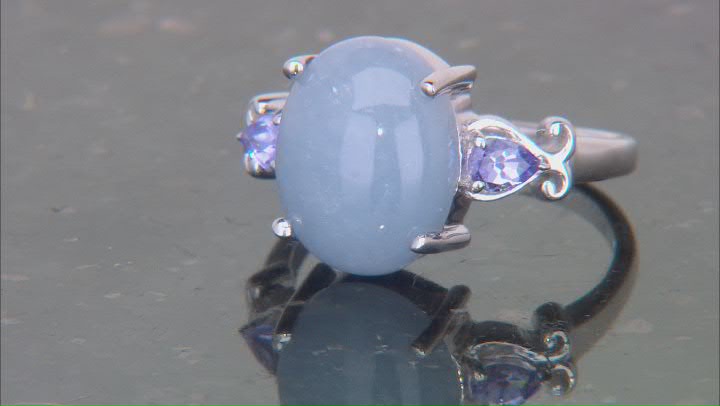 Blue Angelite Rhodium Over Sterling Silver Ring 0.24ctw Video Thumbnail