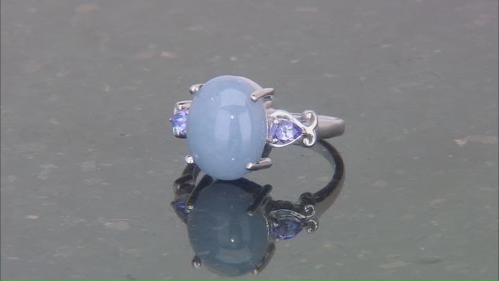 Blue Angelite Rhodium Over Sterling Silver Ring 0.24ctw Video Thumbnail