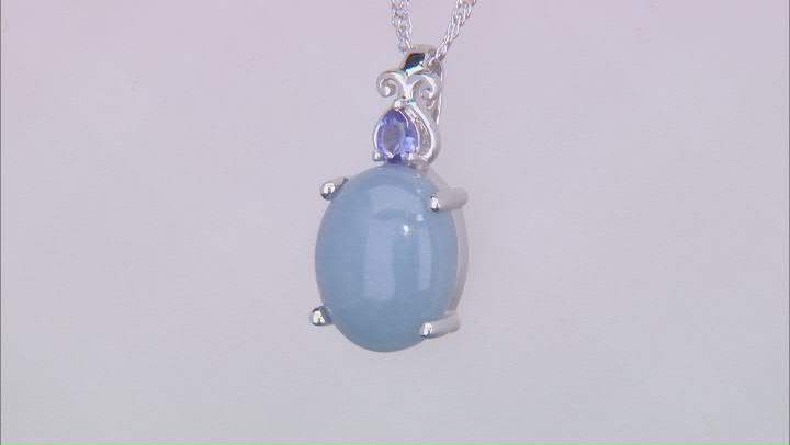 Blue Angelite Rhodium Over Sterling Silver Pendant with Chain 0.13ctw Video Thumbnail