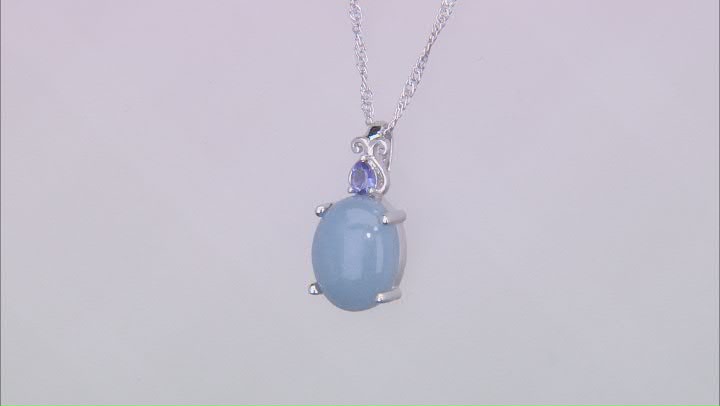 Blue Angelite Rhodium Over Sterling Silver Pendant with Chain 0.13ctw Video Thumbnail