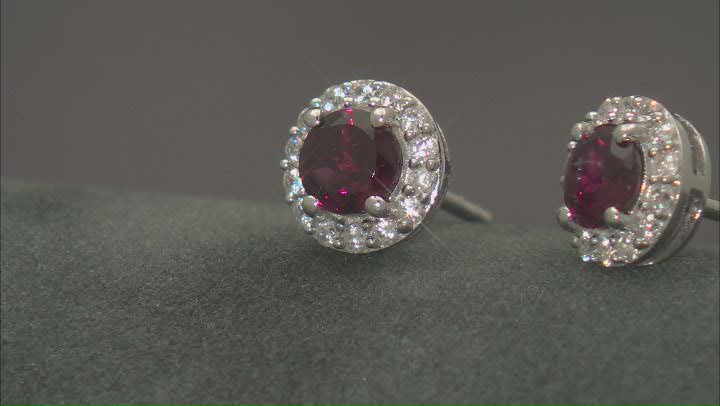 Raspberry Rhodolite Rhodium Over Sterling Silver Earrings 1.15ctw Video Thumbnail