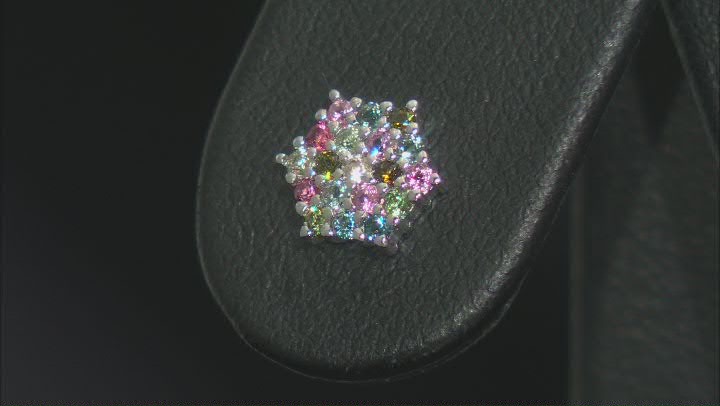 Multi-Color Tourmaline Rhodium Over Sterling Silver Stud Earrings 0.32ctw Video Thumbnail