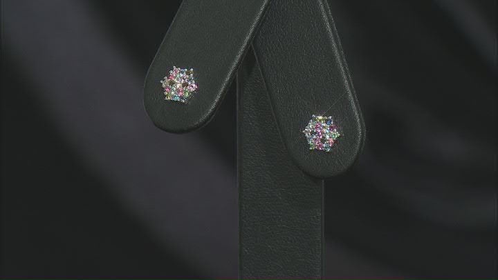 Multi-Color Tourmaline Rhodium Over Sterling Silver Stud Earrings 0.32ctw Video Thumbnail