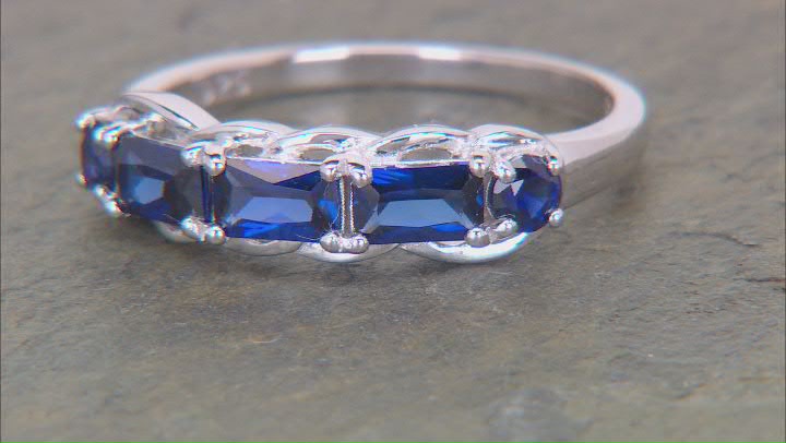 Blue Lab Created Sapphire Rhodium Over Sterling Silver Band Ring 0.96ctw Video Thumbnail