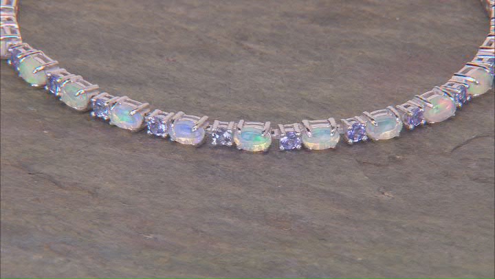 White Ethiopian Opal Rhodium Over Sterling Silver Tennis Bracelet 4.51ctw Video Thumbnail