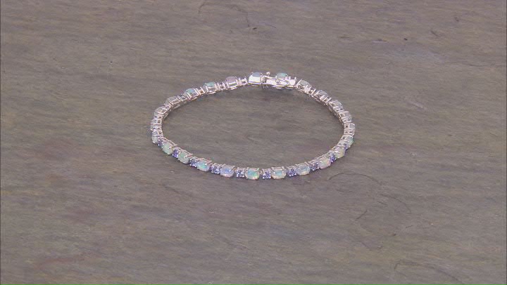 White Ethiopian Opal Rhodium Over Sterling Silver Tennis Bracelet 4.51ctw Video Thumbnail