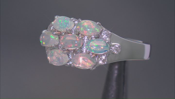 White Ethiopian Opal With White Zircon Rhodium Over Sterling Silver Ring 0.96ctw Video Thumbnail