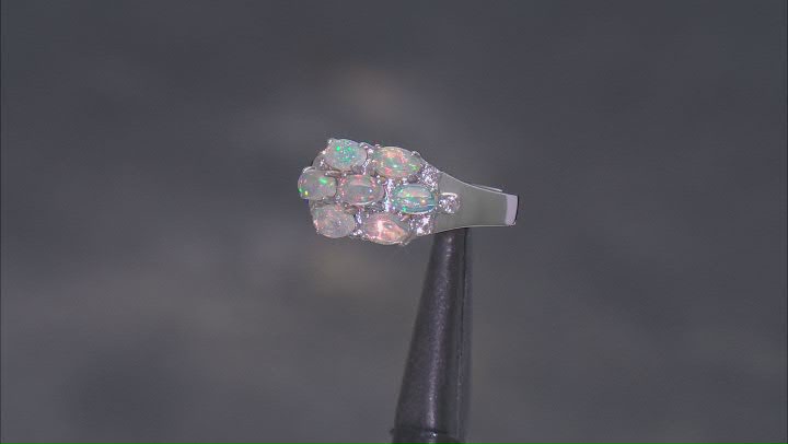 White Ethiopian Opal With White Zircon Rhodium Over Sterling Silver Ring 0.96ctw Video Thumbnail