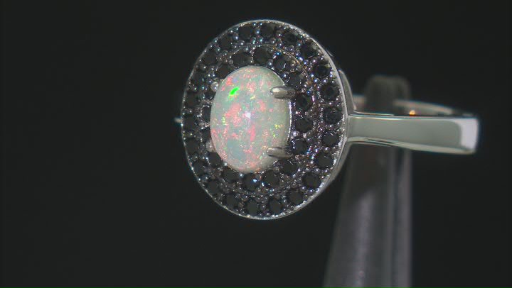 Multicolor Ethiopian Opal Rhodium Over Sterling Silver Ring 0.91ctw Video Thumbnail