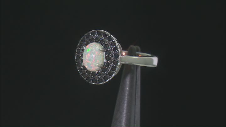 Multicolor Ethiopian Opal Rhodium Over Sterling Silver Ring 0.91ctw Video Thumbnail